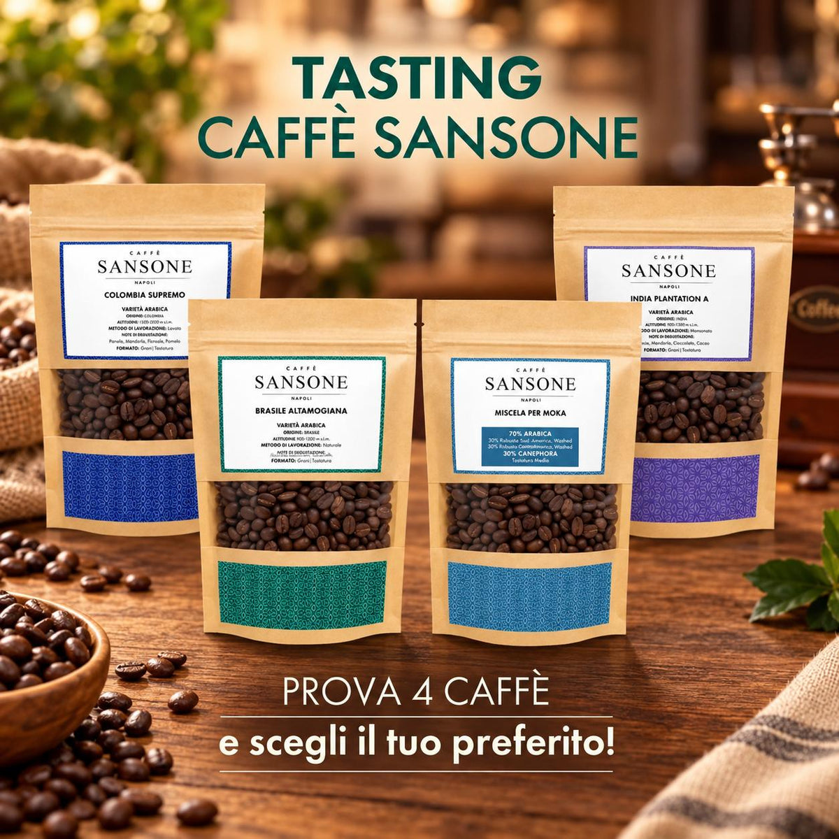 Tasting Box Caffè Sansone - 4 Origini Specialty da 130g | Degustazione Caffè